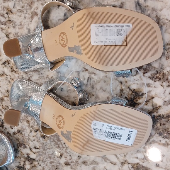 Michael Kors Silver Snakeprint 2 Strap w/Rhinestone High Heel Sandals Multi Size - Picture 12 of 15